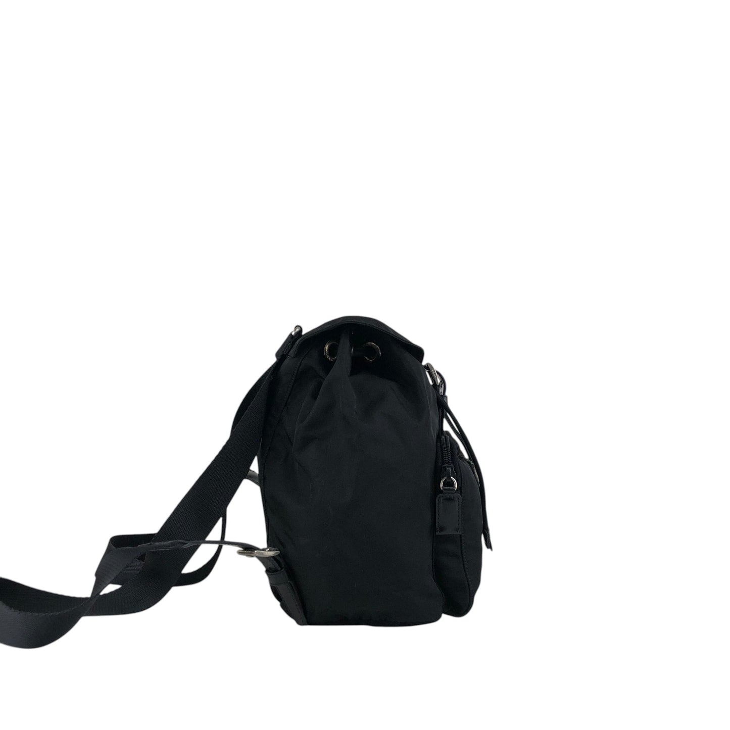 PRADA Tessuto Triangle Logo Front Buckle Backpack Black Vintage 8gfpuf