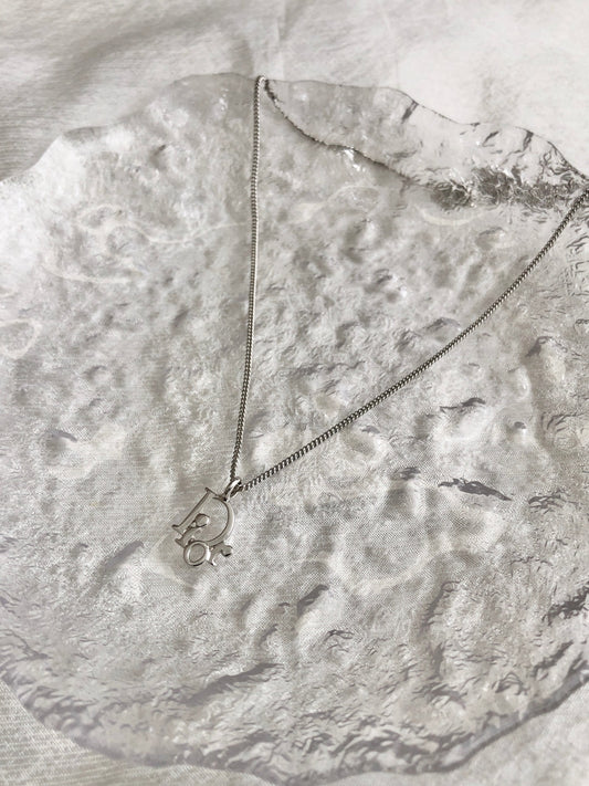 Christian Dior Logo Motif Necklace Silver Vintage 3irz2e