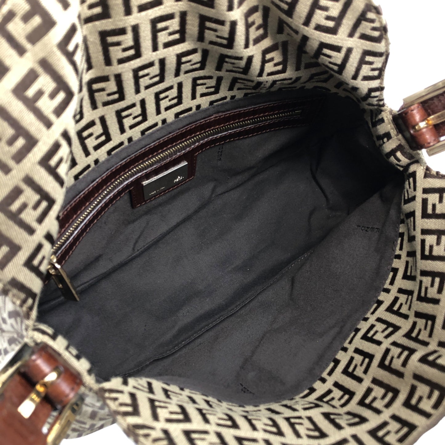 FENDI Zucchino Handbag Hobobag Brown Vintage 55k5nz