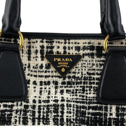 PRADA Triangle Logo Handbag White×Black Vintage xpzwfz