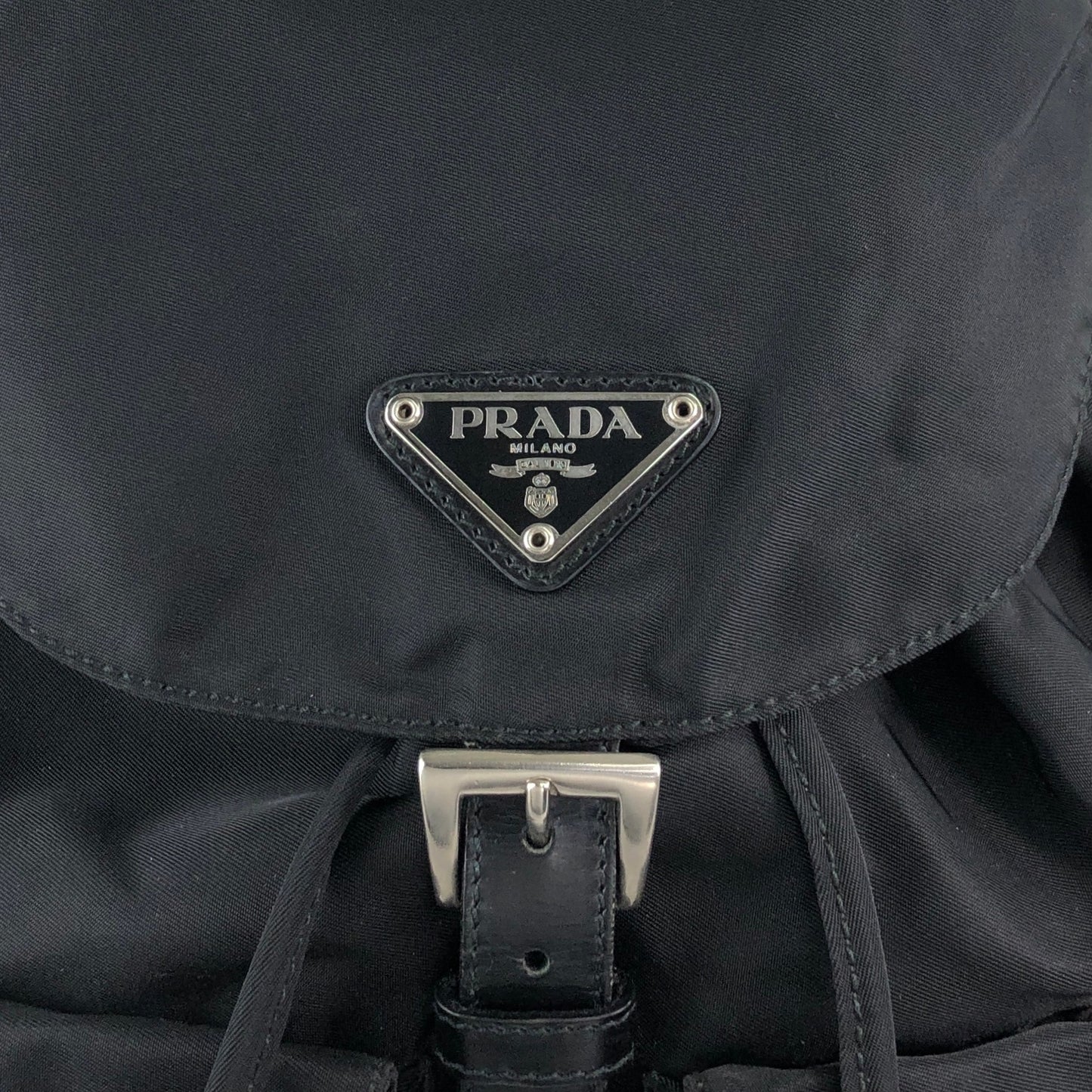 PRADA Tessuto Triangle Logo Double Pocket Backpack Black Vintage 5emm2a