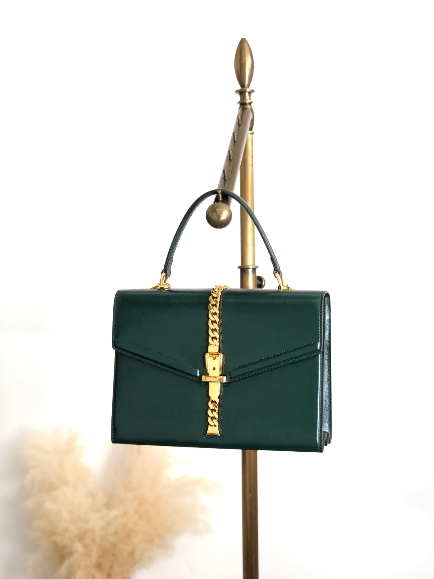 GUCCI Belt Motif Handbag Green Vintage 2vw4nm