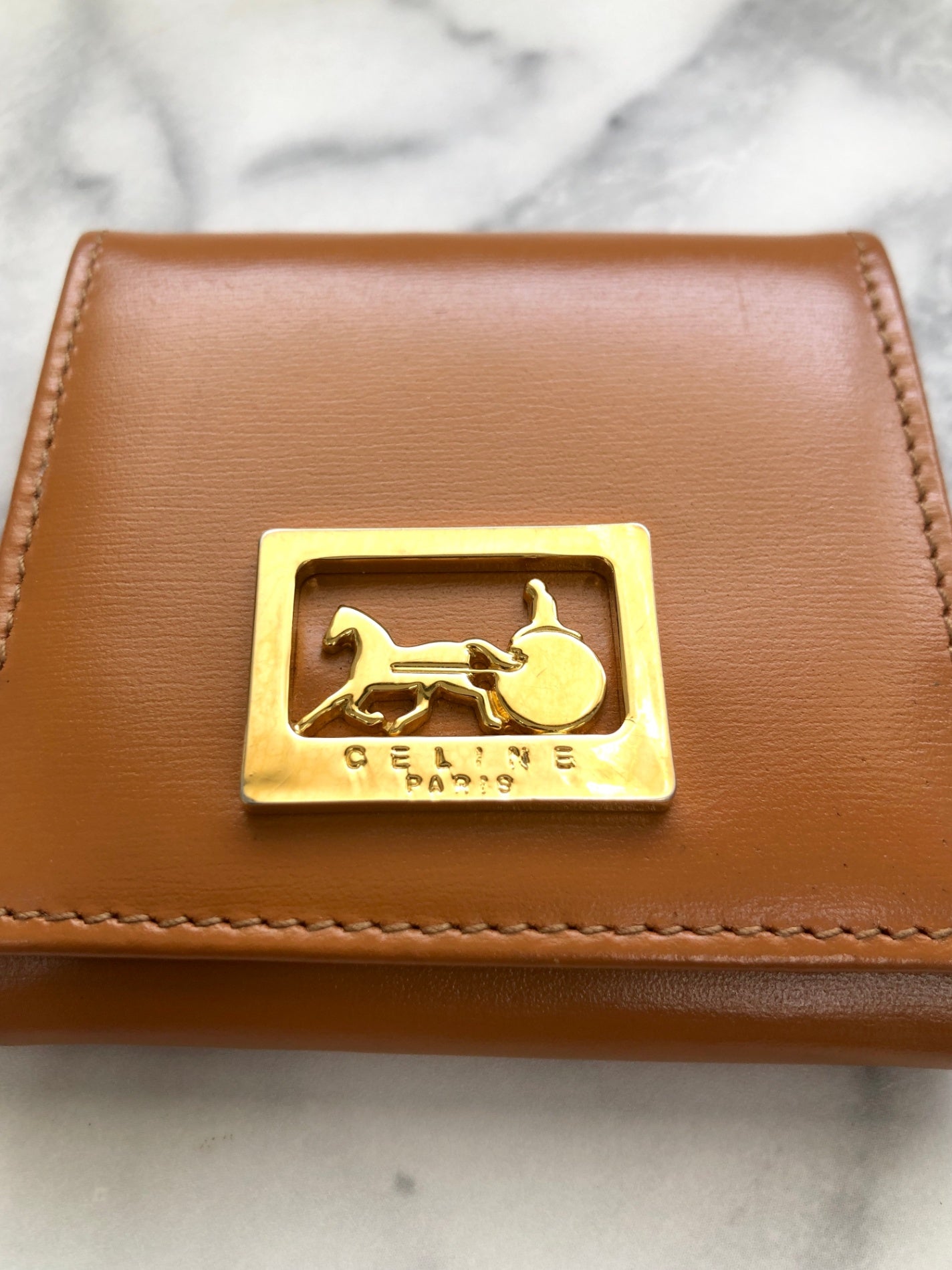 CELINE Logo Coin Purse Camel Vintage 8c6y75