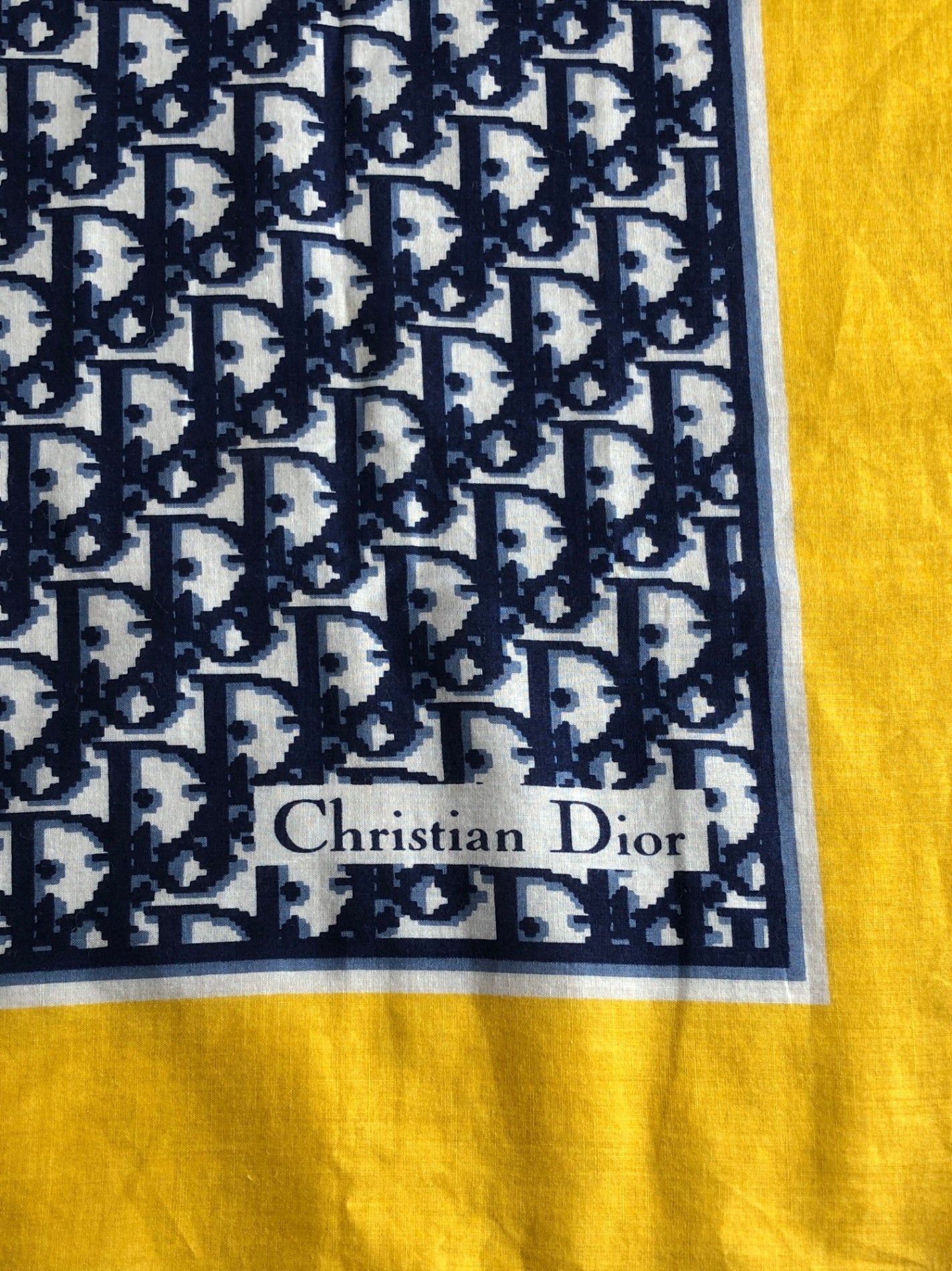 Christian Dior Silk Scarf Navy×Yellow Vintage 5w2wh8 – VintageShop