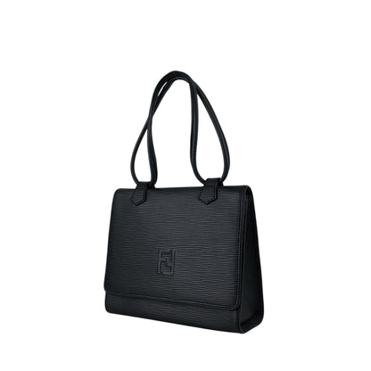FENDI Logo Embossed Small Handbag Black Vintage h4nbvt