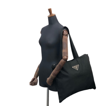 PRADA Tessuto Triangle Logo Handbag Totebag Black Vintage 6e4zku