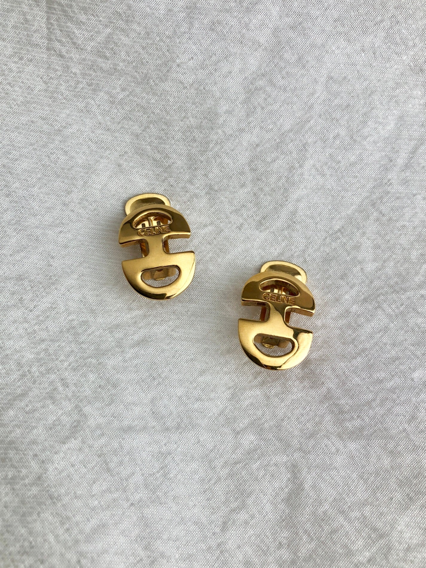 CELINE Horse Bit Earrings Gold Vintage wpmy55