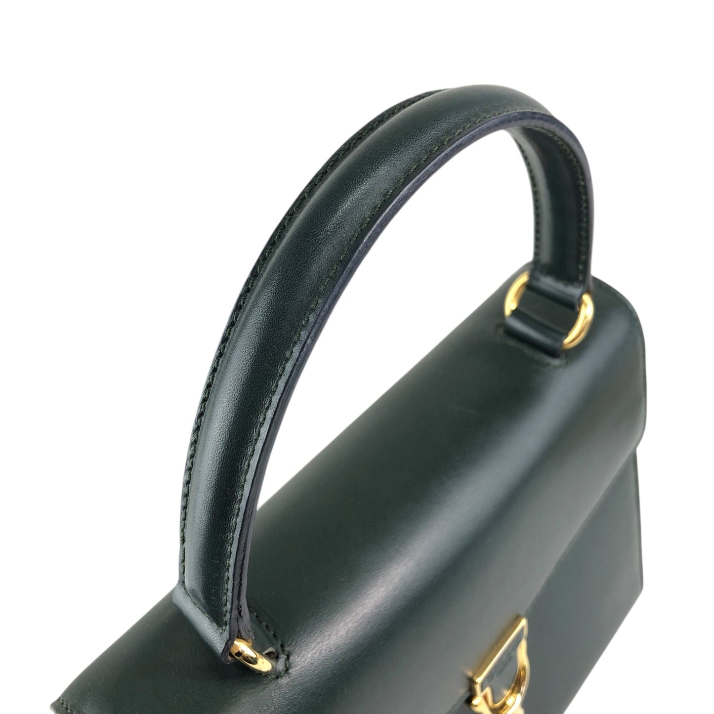 CELINE Front Buckle Handbag Dark Green Vintage c2gxe7