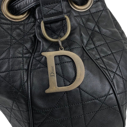 Christian Dior Cannage Logo Motif Drawstring Shoulder bag Black Vintage ryhx6x