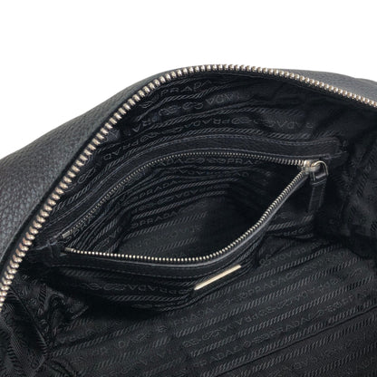 PRADA Logo Embossed Small Boston bag Handbag Black Vintage 6kdc52
