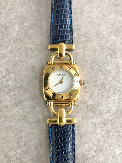 GUCCI Horse Bit Watch Gold×Blue Vintage dfsa2j