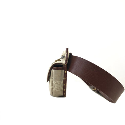 CELINE Paris Macadam 帆布皮革肩背包斜背包米色復古 xc3b36 