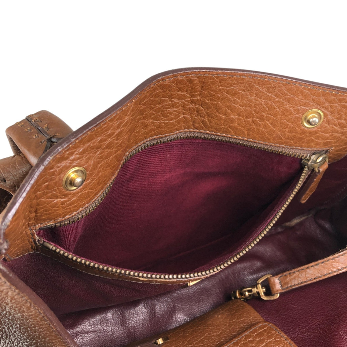 PRADA Triangle Logo Front Buckle Handbag Boston bag Brown Vintage v46bhc