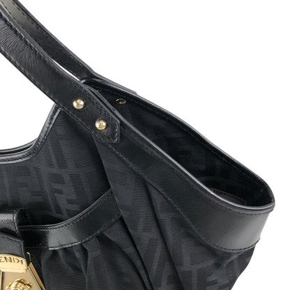 FENDI Zucca Front Buckle Handbag Black Vintage evvwep