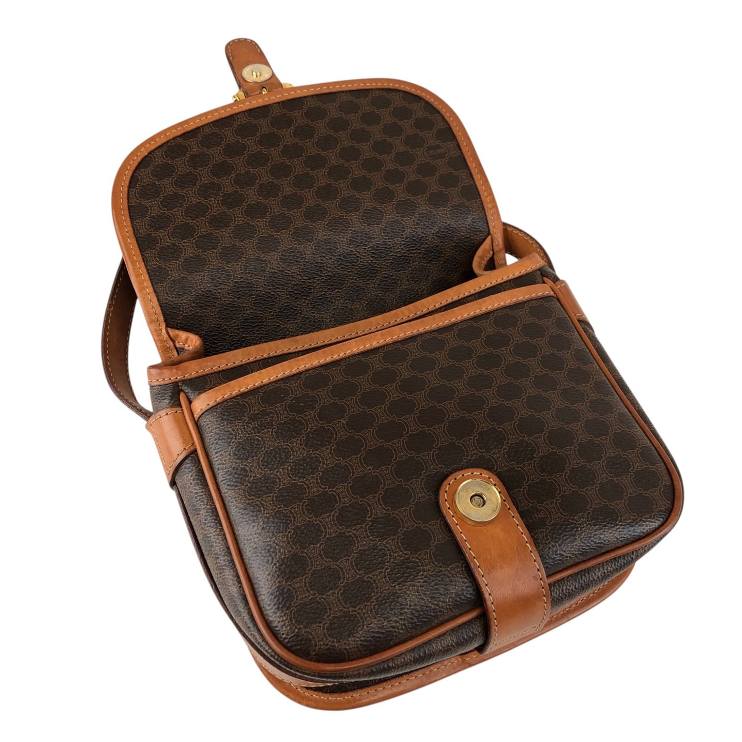 CELINE Macadam Blason Front Buckle Shoulder bag Brown Vintage kkjgdk