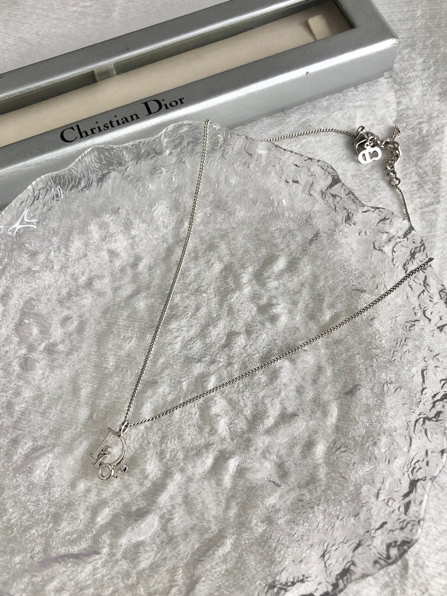Christian Dior Logo Motif Necklace Silver Vintage 756hyr
