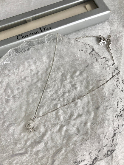Christian Dior Logo Motif Necklace Silver Vintage 756hyr
