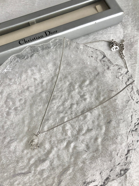 Christian Dior Logo Motif Necklace Silver Vintage 756hyr