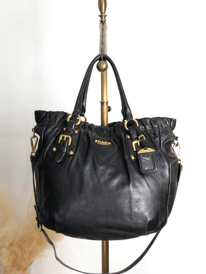 PRADA Logo Two-way Handbag Shoulder bag Black Vintage t5sy7s