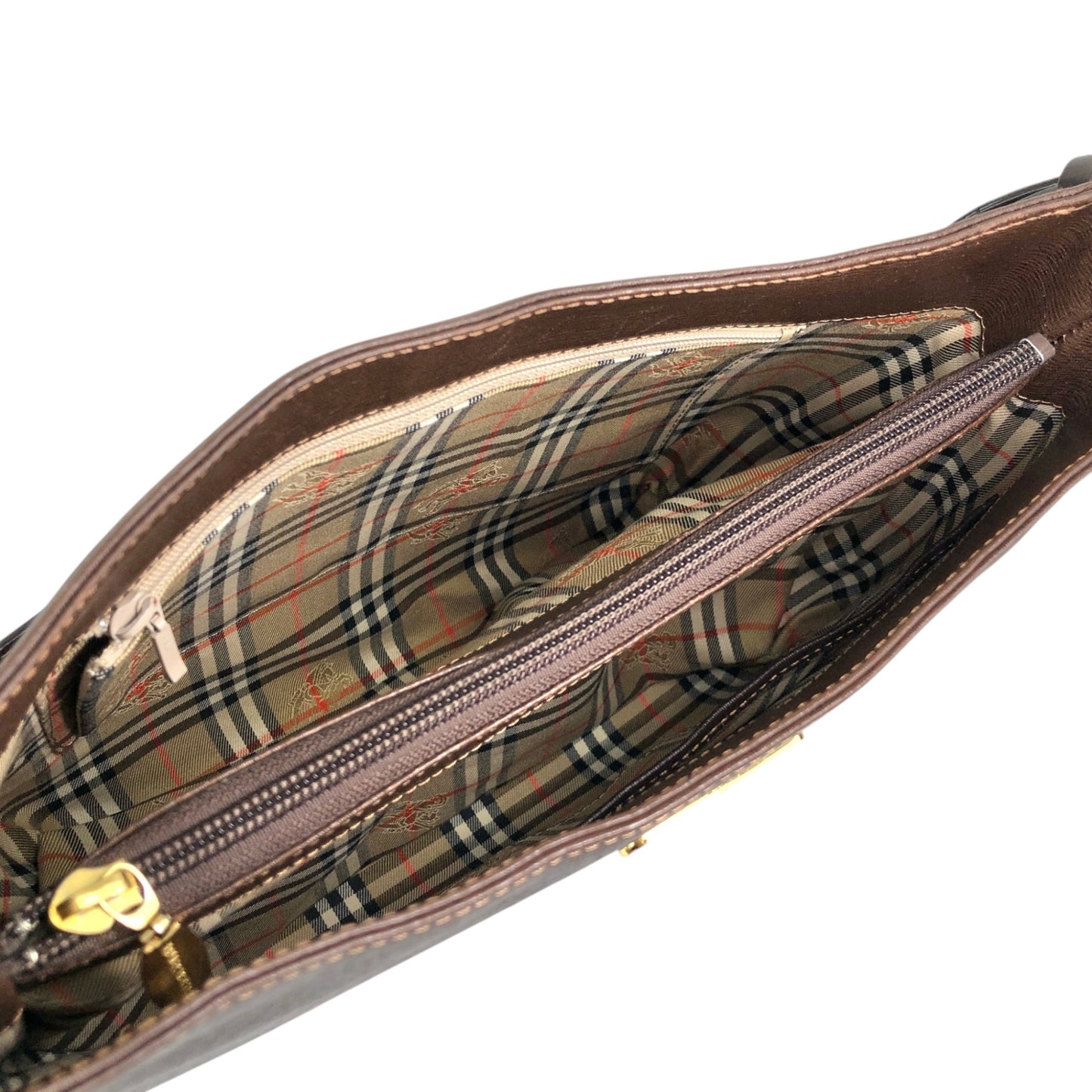 BURBERRY Logo Shoulder bag Brown Vintage 6skns5