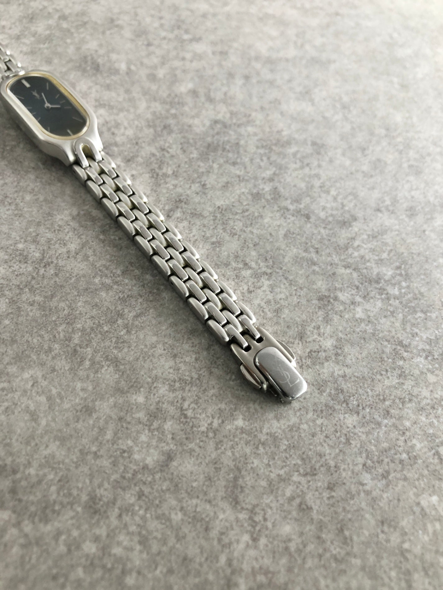 Yves Saint Laurent YSL Logo Quartz Watch Silver×Blue 5421-H08118 Vintage wiaeny