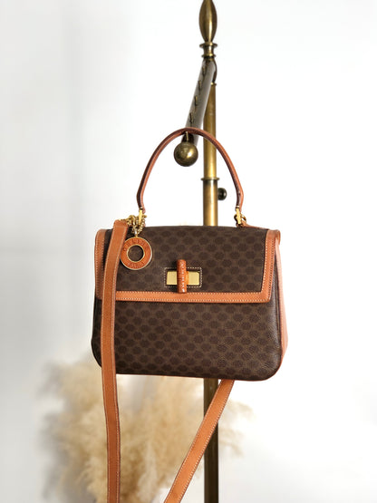 CELINE Macadam Turn Lock Charm Two-way Handbag Shoulder bag Brown Vintage tw3c3x