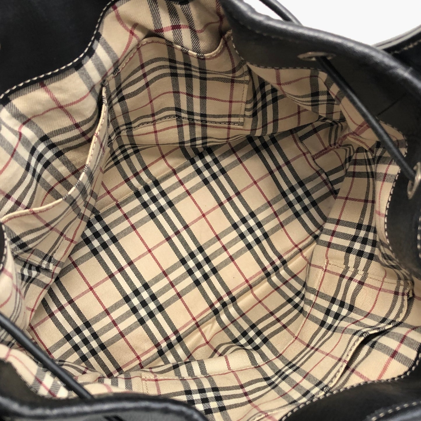BURBERRY Nova Check Drawstring Shoulder bag Black Vintage 4iaxcb