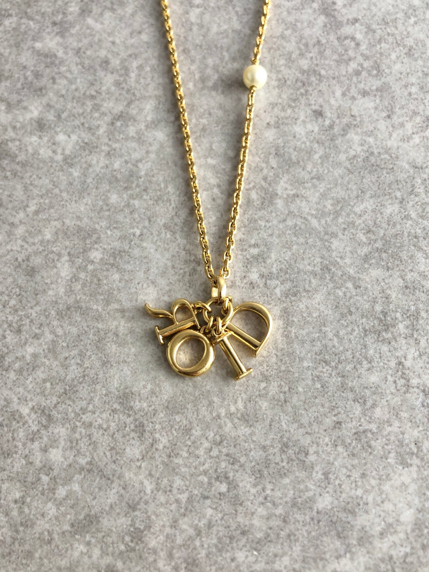 Christian Dior Logo Motif Necklace Gold Vintage iz24ex