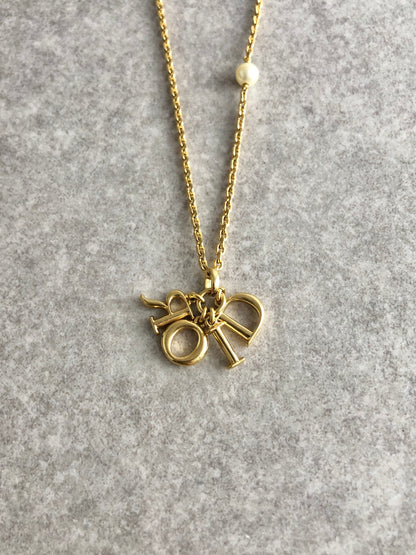 Christian Dior Logo Motif Necklace Gold Vintage iz24ex