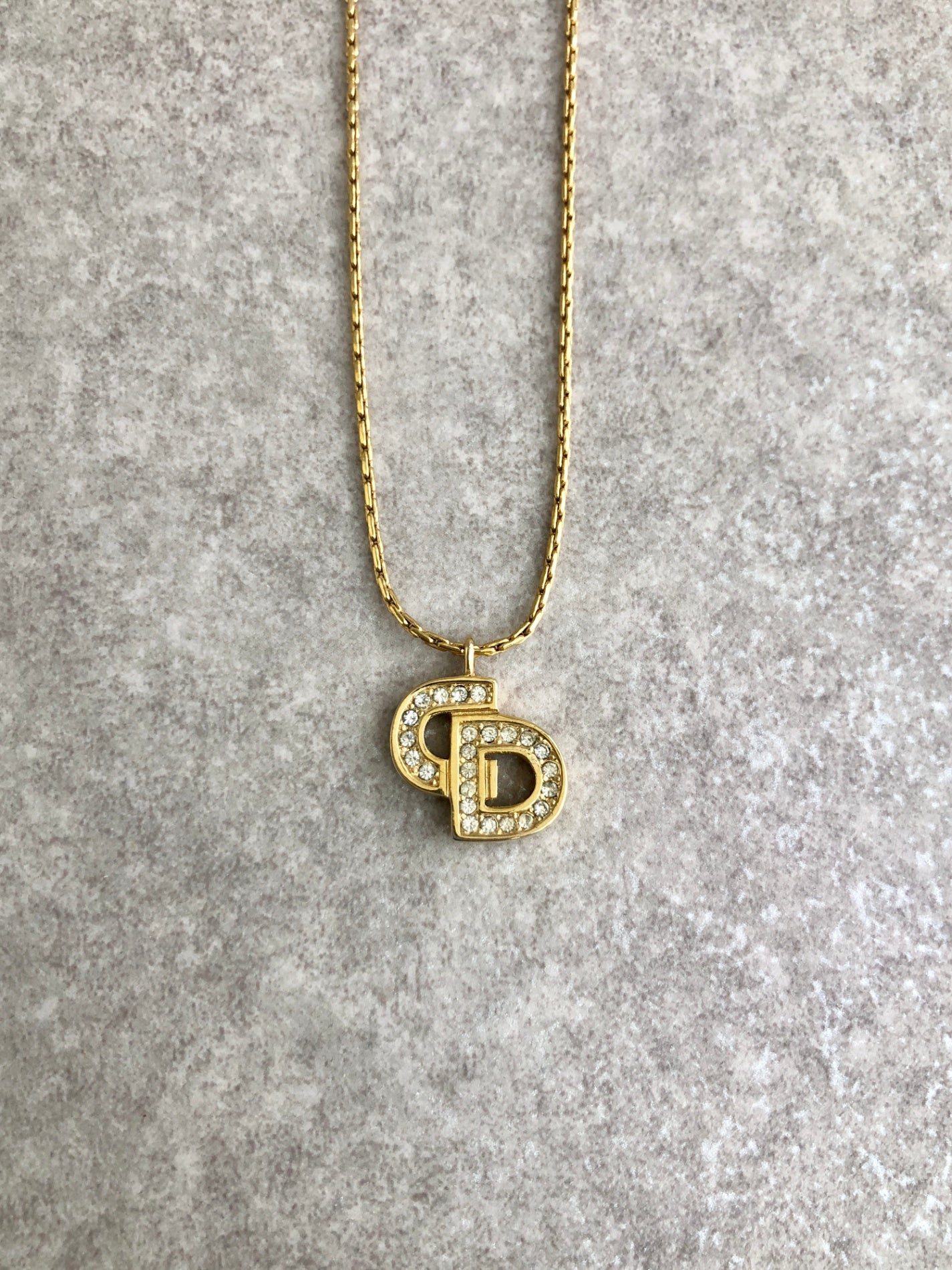 Christian Dior  CD Logo Rhinestone  Necklace Gold Vintage ke56a3