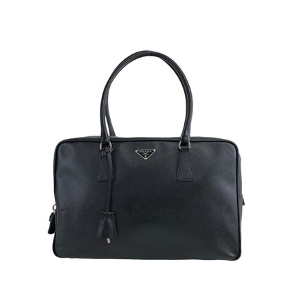 PRADA Saffiano Leather Handbag Black Vintage sxb4g6