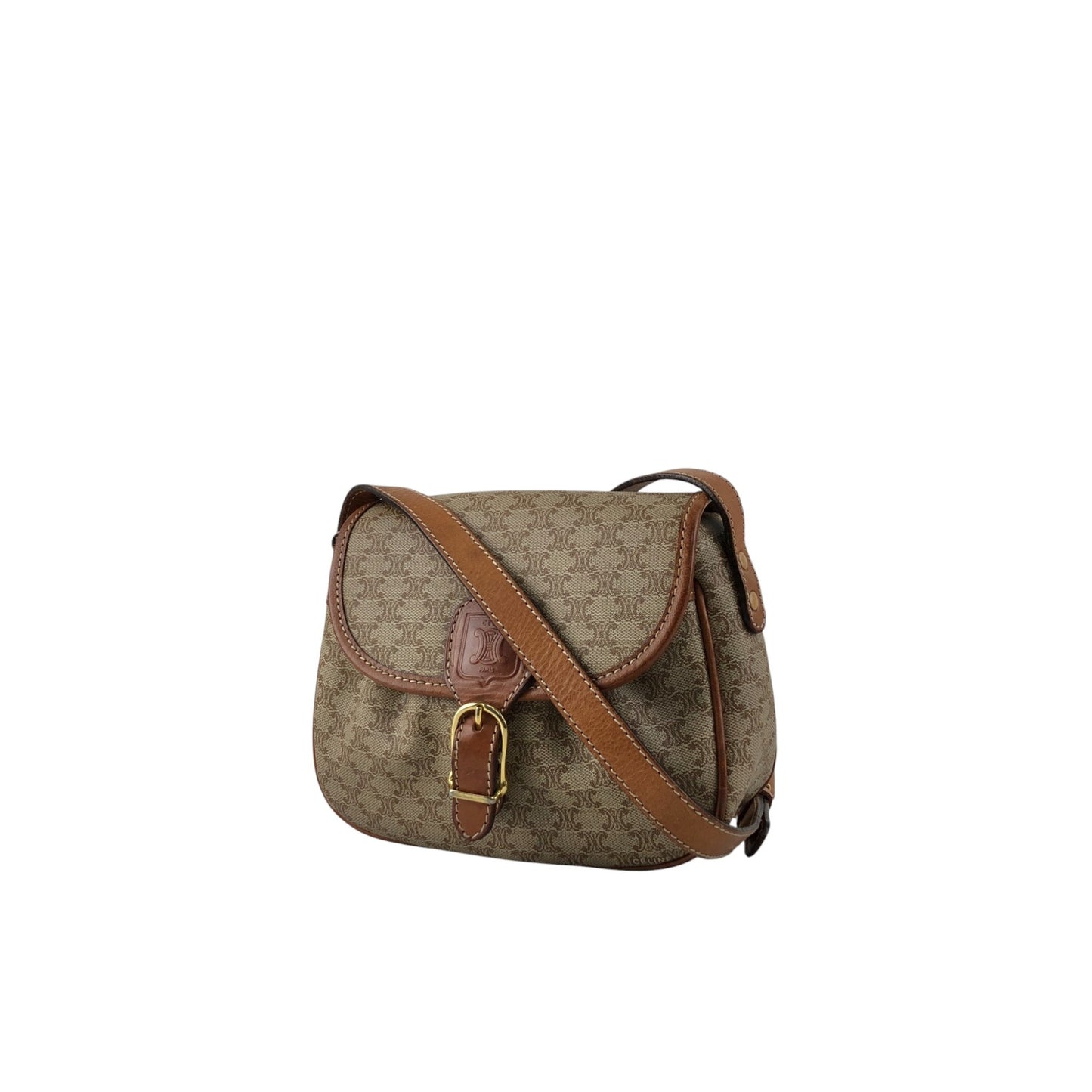 CELINE Macadam Triomphe Front Buckle Shoulder bag Beige Vintage xwff8x