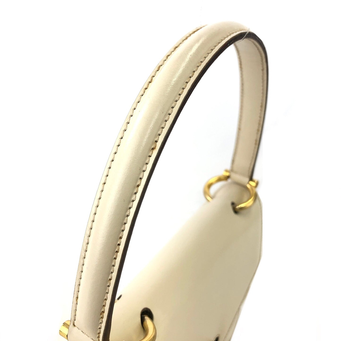 CELINE Gancini Double Flap Leather Handbag Ivory Vintage gpzv4g
