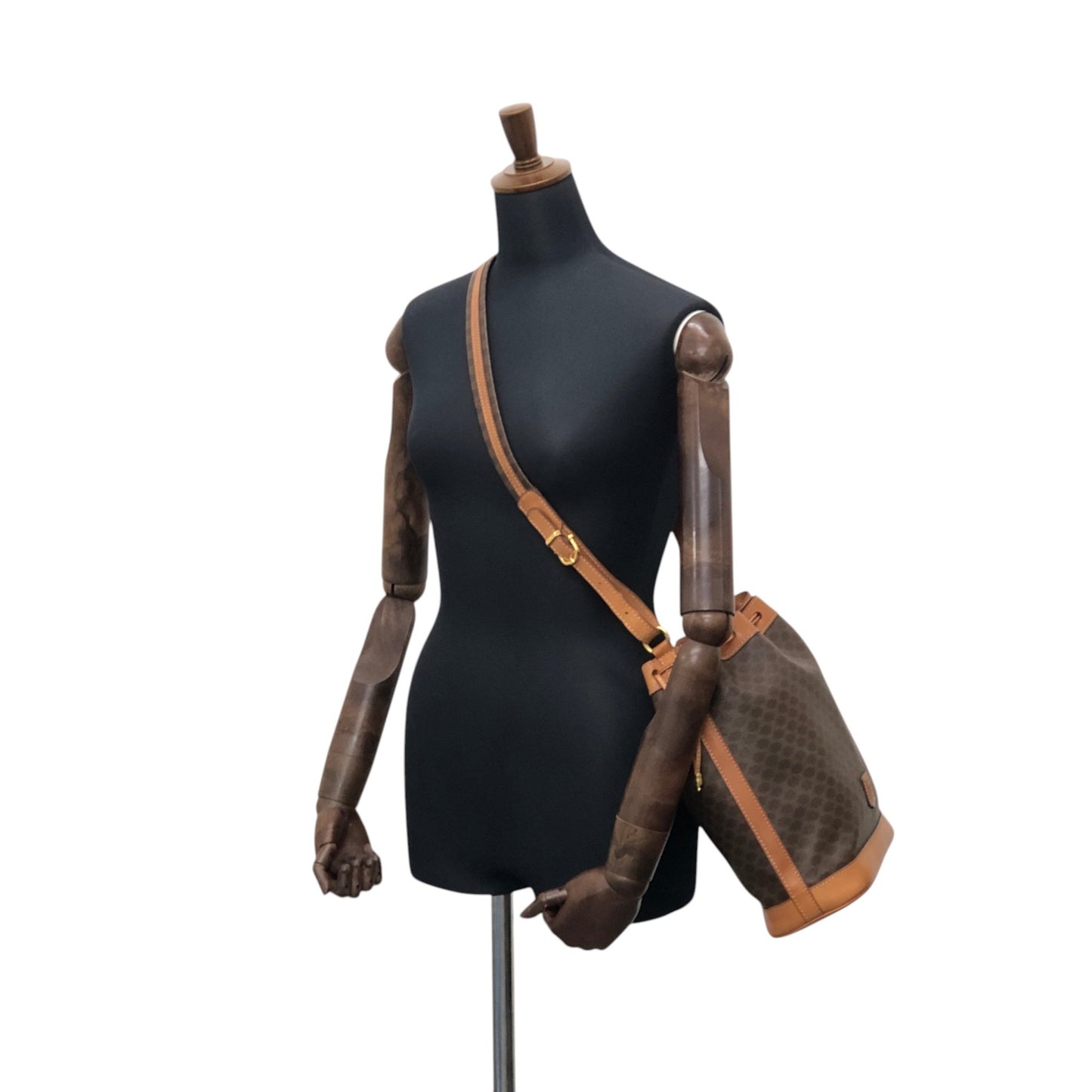 CELINE Macadam Blason Drawstring Shoulder bag Brown Vintage 6tzfb8