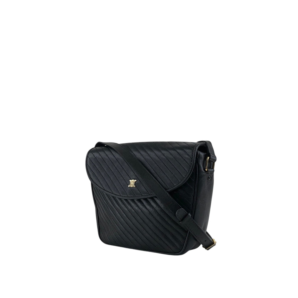 CELINE Blason Bias Stitch Shoulder bag Black Vintage hbufuu