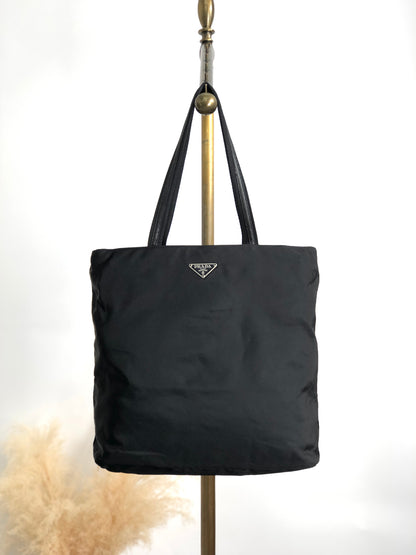 PRADA Tessuto Triangle Logo Totebag Black Vintage 885ief