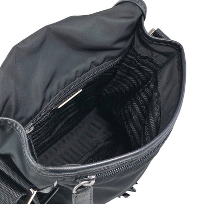 PRADA Tessuto Triangle Logo Front Buckle Shoulder bag Black Vintage 78def6