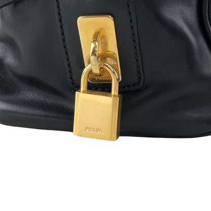 PRADA Logo Embossed Handbag Boston bag Black Vintage nfyku6