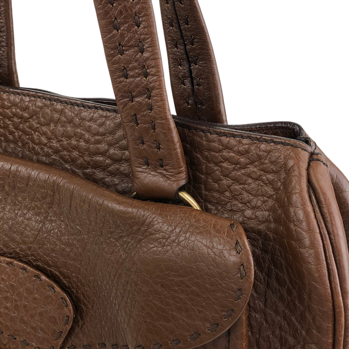 PRADA Triangle Logo Front Buckle Handbag Boston bag Brown Vintage v46bhc
