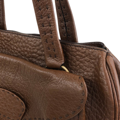 PRADA Triangle Logo Front Buckle Handbag Boston bag Brown Vintage v46bhc