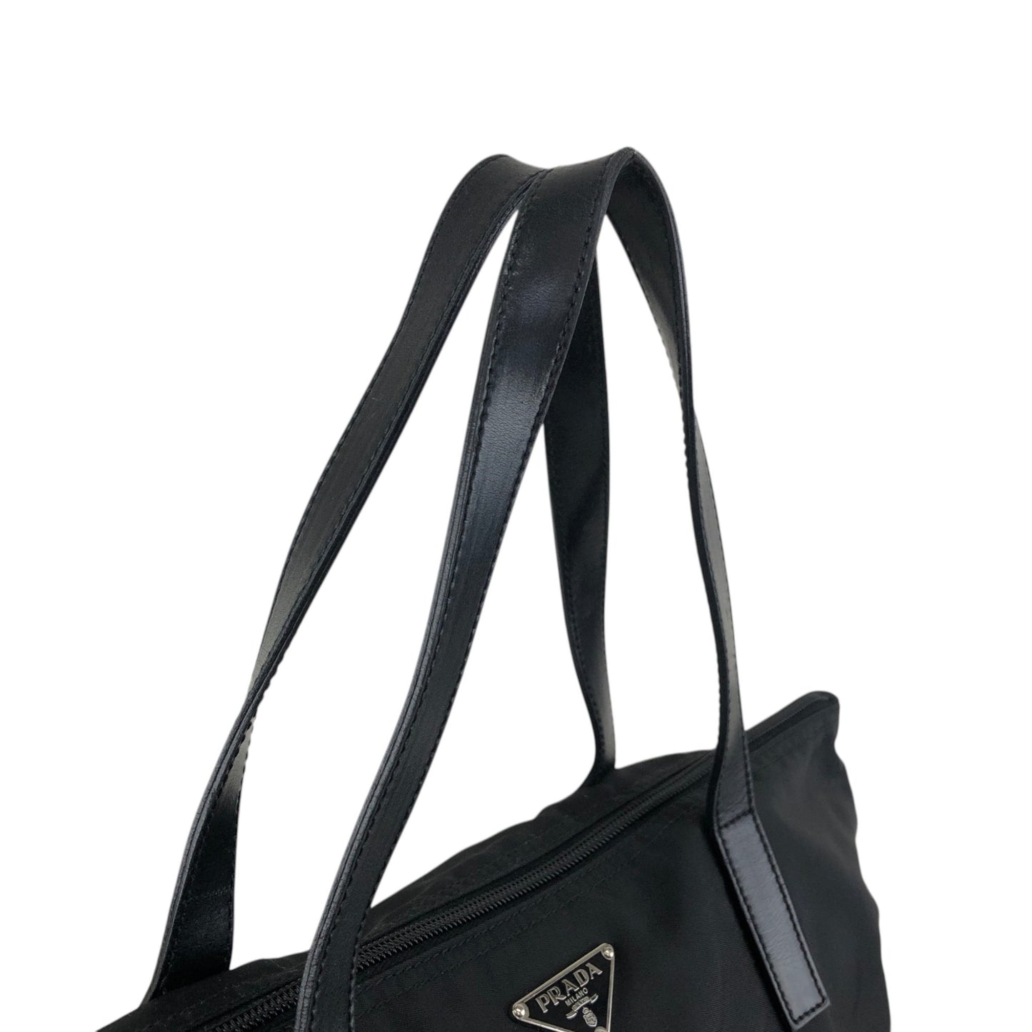 PRADA Tessuto Triangle Logo Handbag Totebag Black Vintage cxhrm8