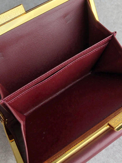 Yves Saint Laurent Logo Embossed Metal Clasp Trifold Wallet Bordeaux Vintage 4jw545