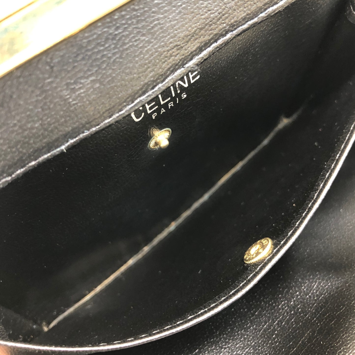 CELINE Blason Metal Clasp Chain Shoulder bag Black Vintage bfh6px