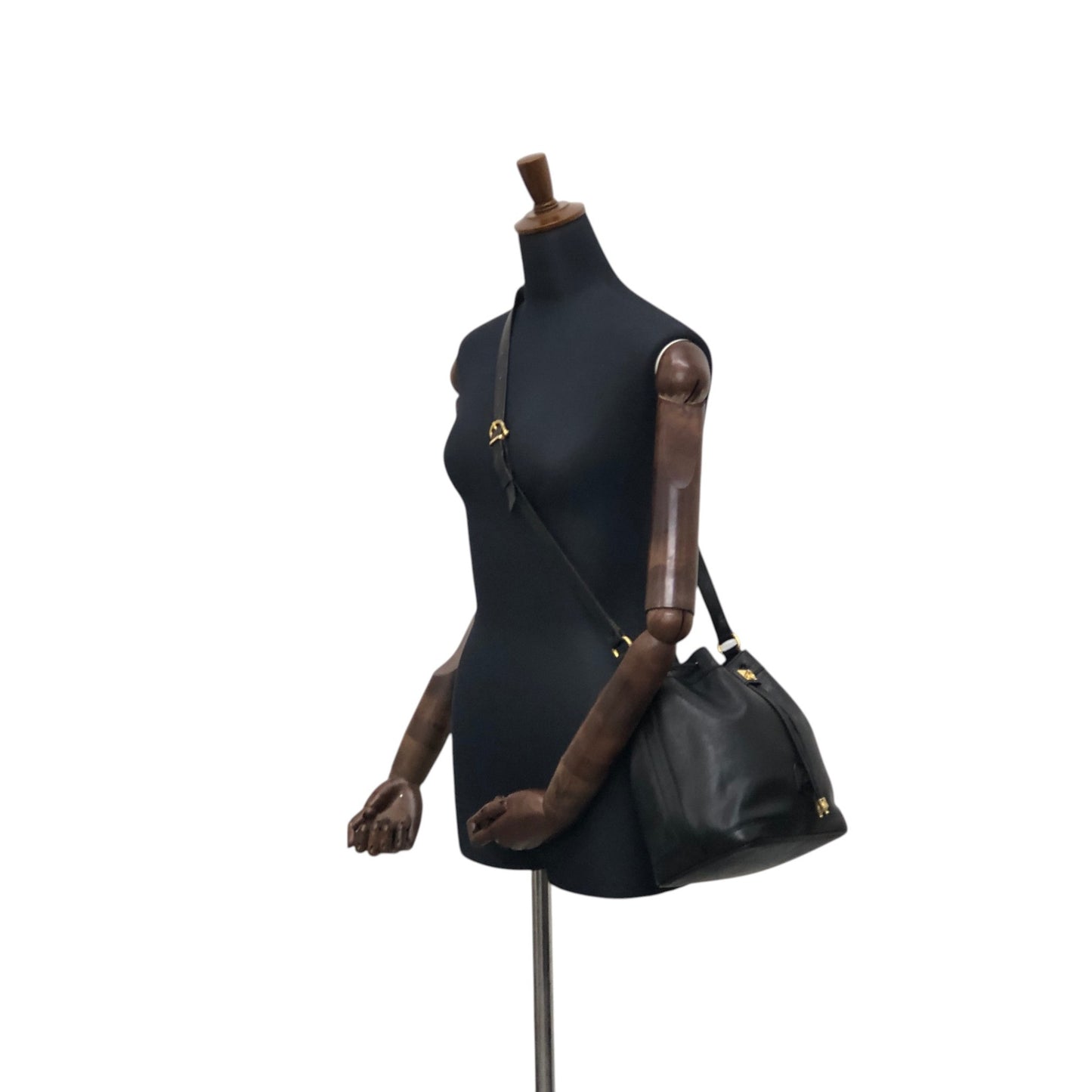 CELINE Blason Drawstring Shoulder bag Black Vintage 2vim3n