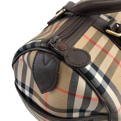 BURBERRY Classic Check Logo Canvas Leather Handbag Boston bag Brown Vintage 7nif54