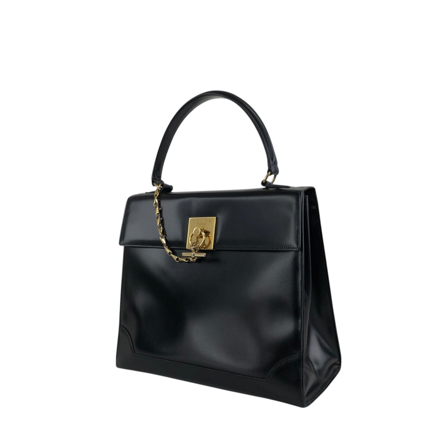 CELINE Gancini Toggle Clasp Handbag Black Vintage gpjwxc