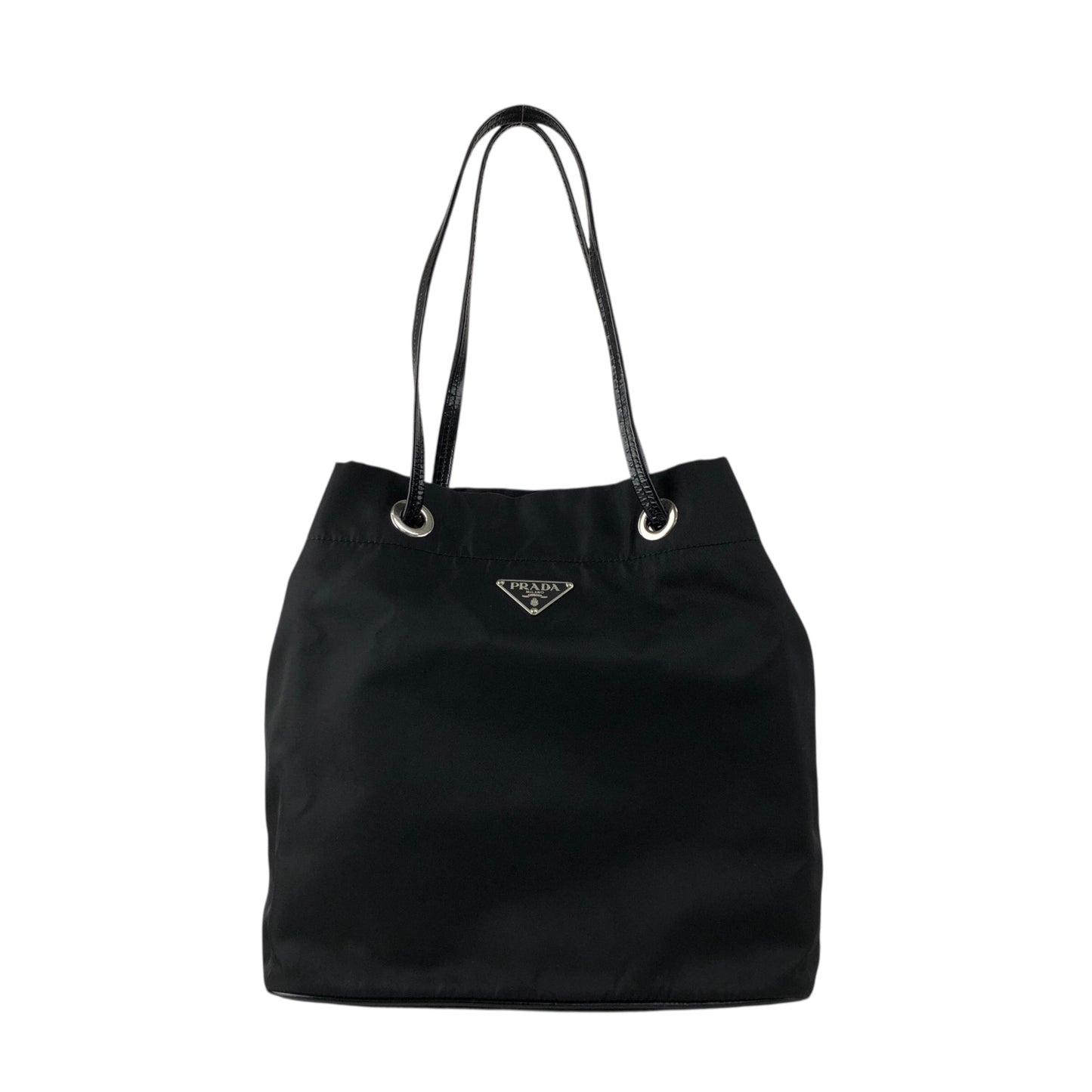 PRADA Tessuto Triangle Logo Drawstring Handbag Totebag Black Vintage 8y7i6t