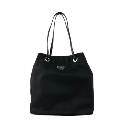 PRADA Tessuto Triangle Logo Drawstring Handbag Totebag Black Vintage 8y7i6t