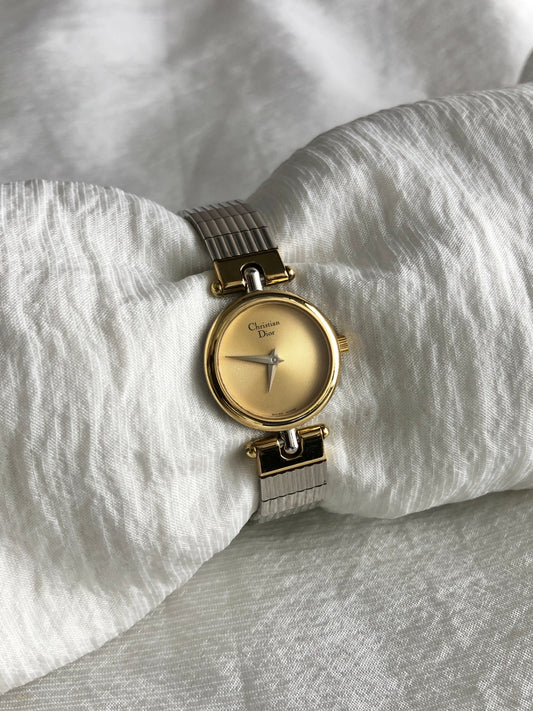 Christian Dior Logo Watch Silver×Gold Vintage pmuyyi