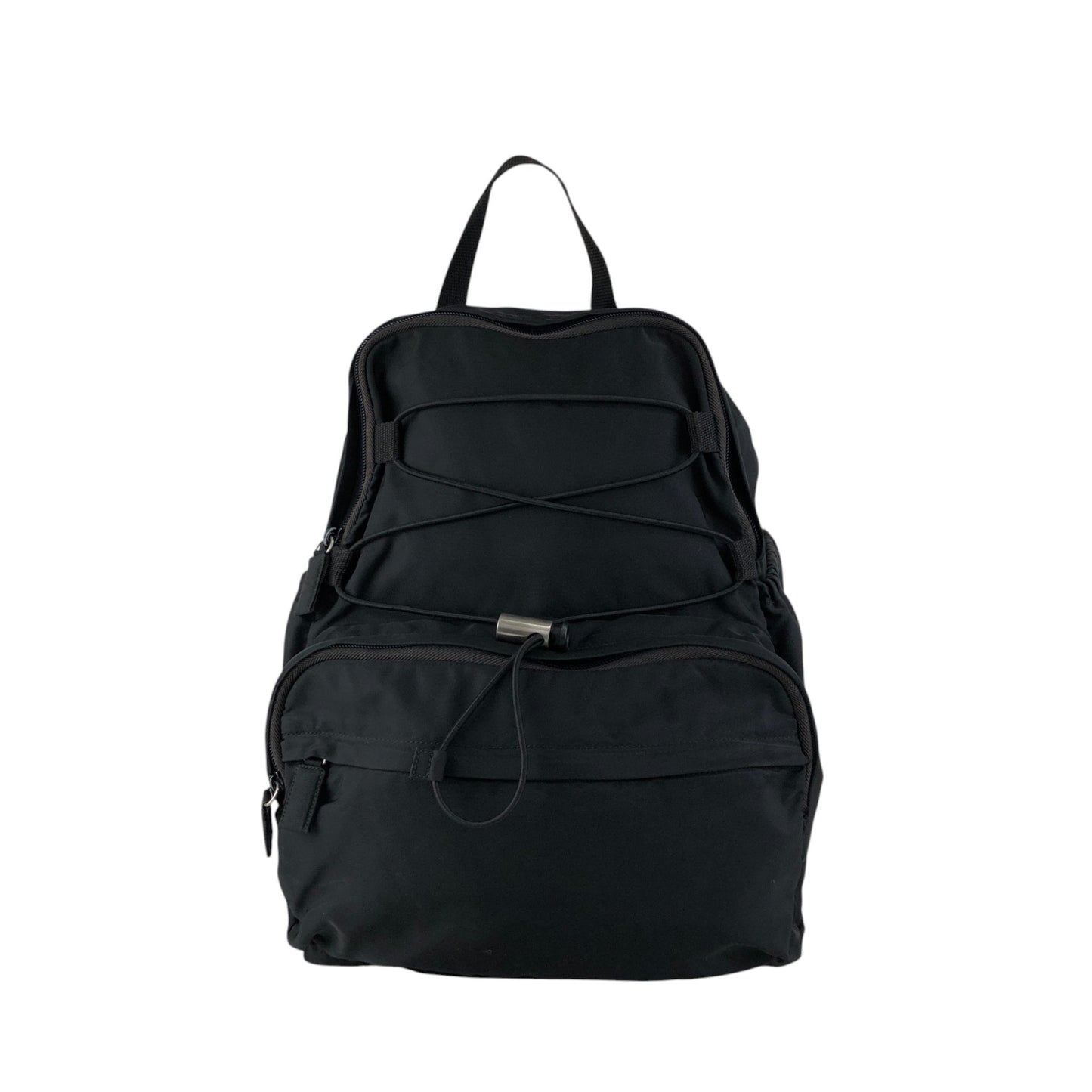 PRADA Tessuto Triangle Logo Double Pocket Backpack Black Vintage bpk4w7